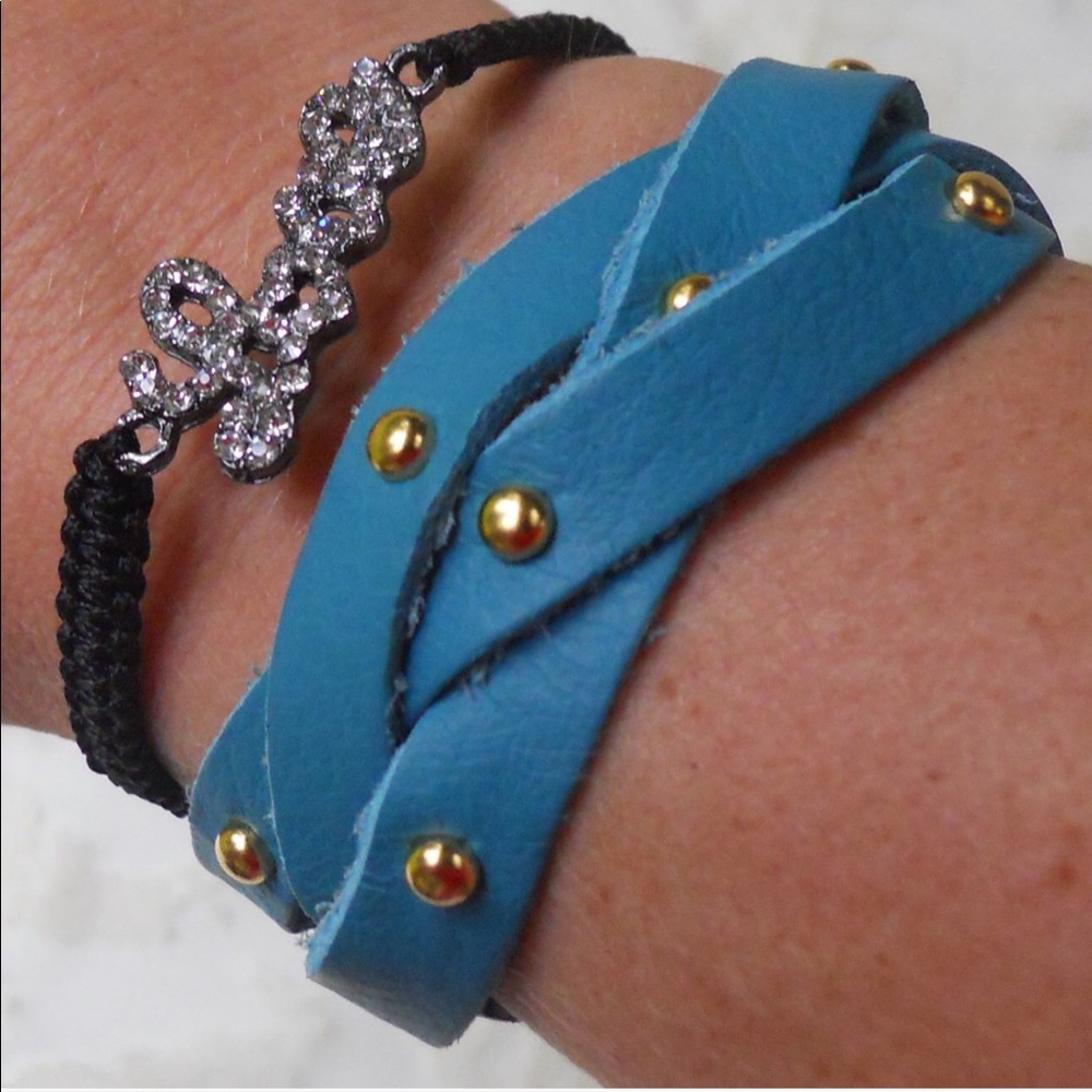 1" Gold Stud Braided Leather Bracelet